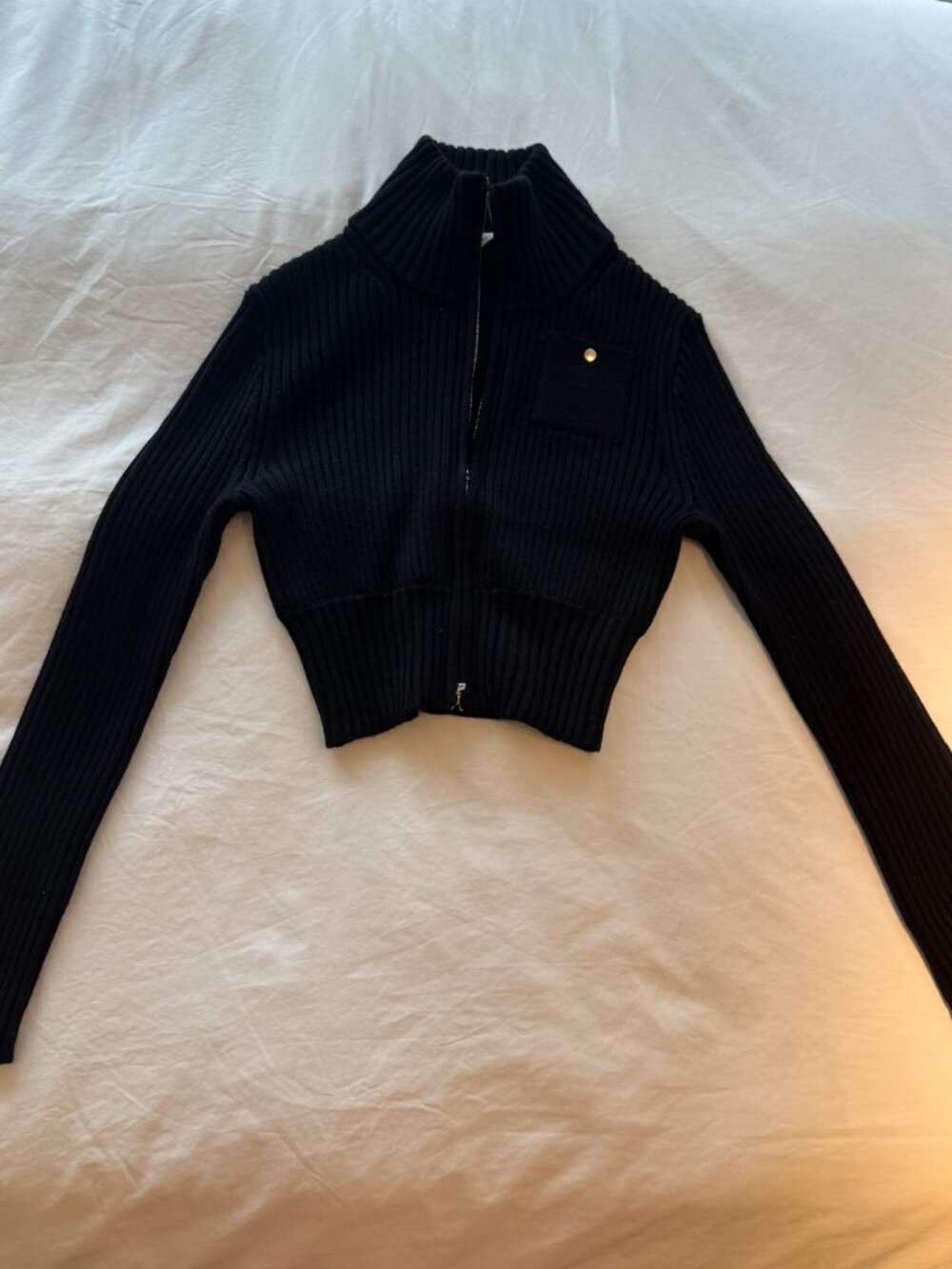 Orseund Iris The weekend zip-up black ribbed knit zip up sweater